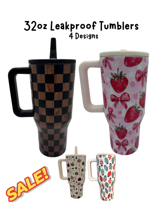 32oz Leak Proof Tumblers - UV Screen Printed - Checkered, Floral, Western, Bows, Fall & Christmas