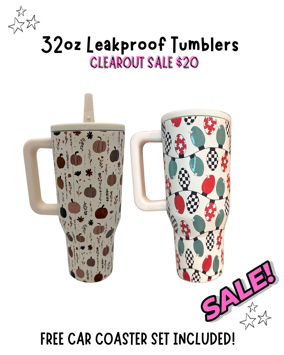 32oz Leak Proof Tumblers - UV Screen Printed - FREE CAR COASTER INCLUDED (RANDOM DESIGN)