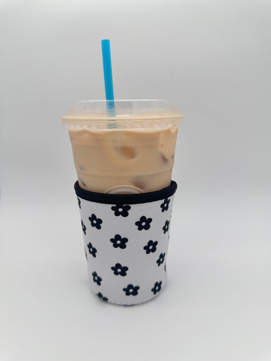 Black Floral Coffee Sleeve Coozies - Sweat Proof & Cute