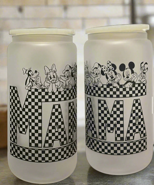 Mama Disney Frosted Glass Cup - Lid & Straw Included