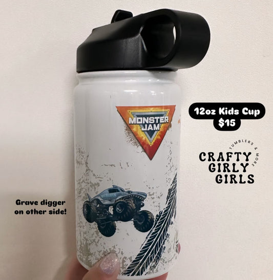 Monster Jam Truck 12oz Stainless Steel Kids Cup - Grave Digger, Megladon