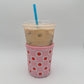 Pink Floral Checkered Coffee Sleeve Coozies - Sweat Proof & Cute