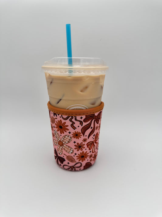 Fall Bows Checkered Coffee Sleeve Coozies - Sweat Proof & Cute