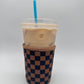 Brown/Black Checkered Coffee Sleeve Coozies - Sweat Proof & Cute