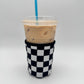 White/Black Checkered Coffee Sleeve Coozies - Sweat Proof & Cute