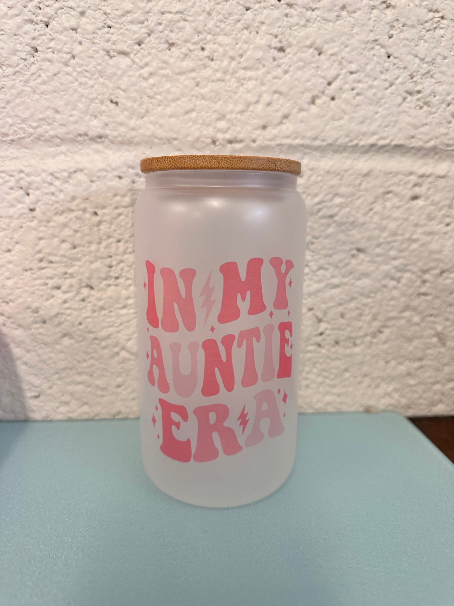 In My Auntie Era - Frosted Glass Cup 16oz Lid + Straw Included