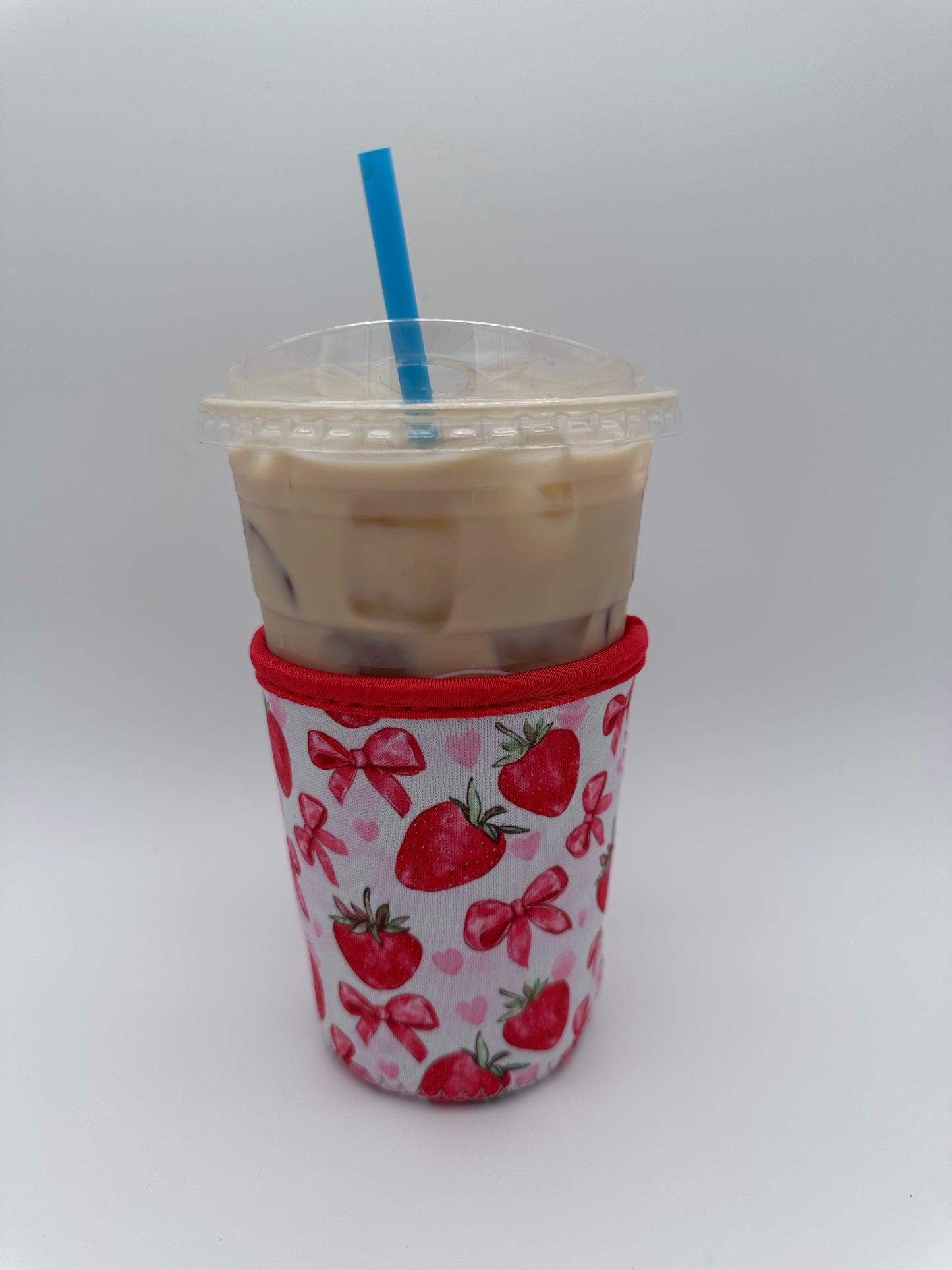 Strawberry & Bows Coffee Sleeve Coozie - Sweat Proof & Cute