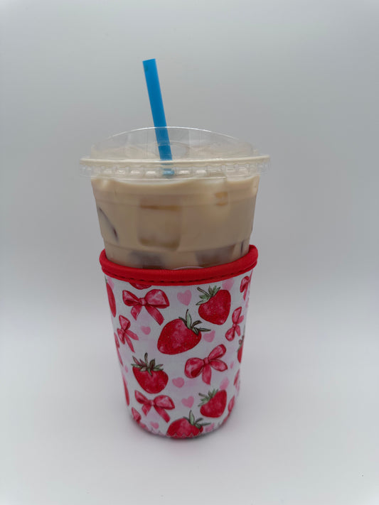 Strawberry & Bows Coffee Sleeve Coozie - Sweat Proof & Cute