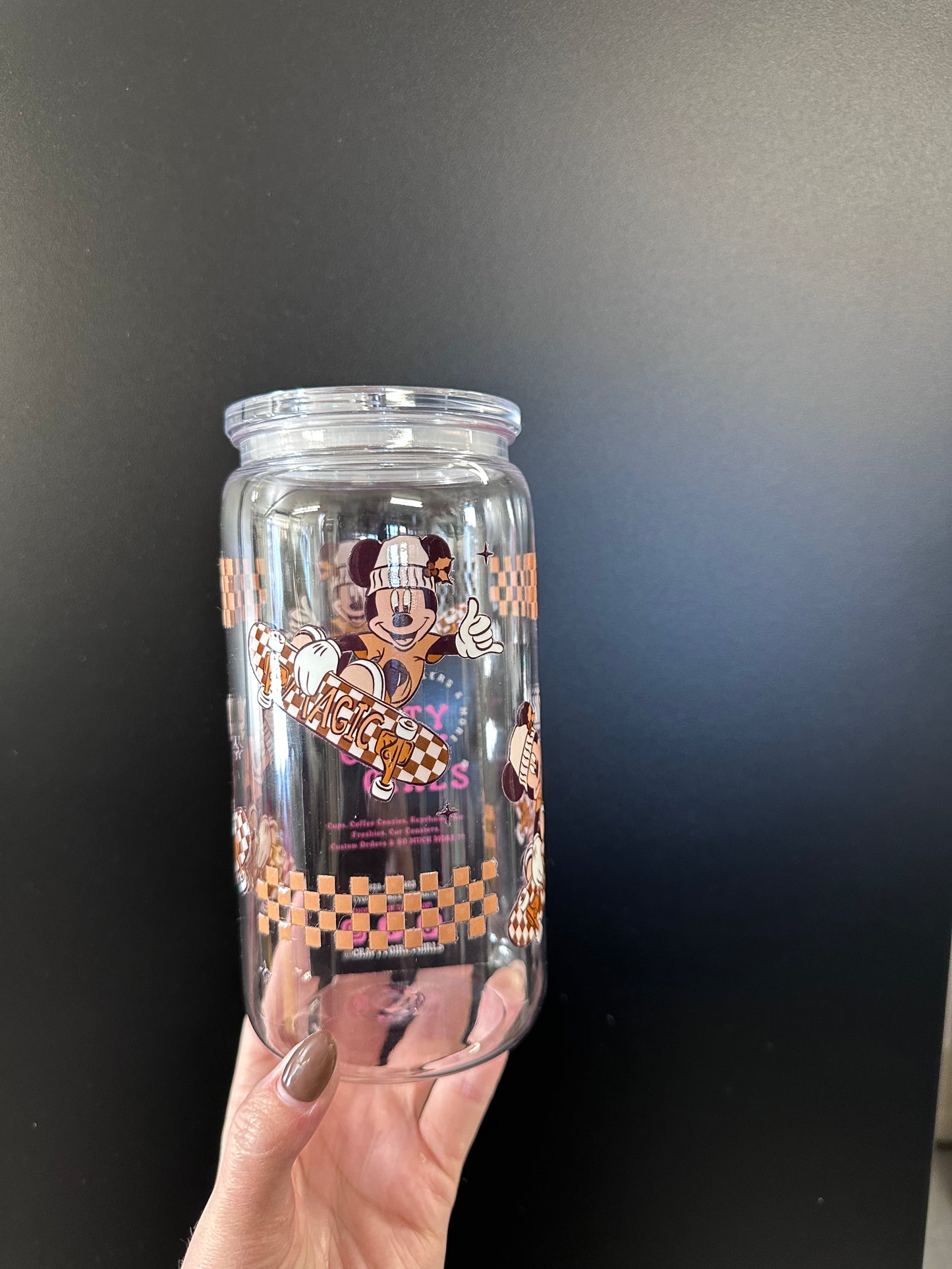 Mickey Mouse Checkered - Plastic Cup w/ Straw UV VINYL