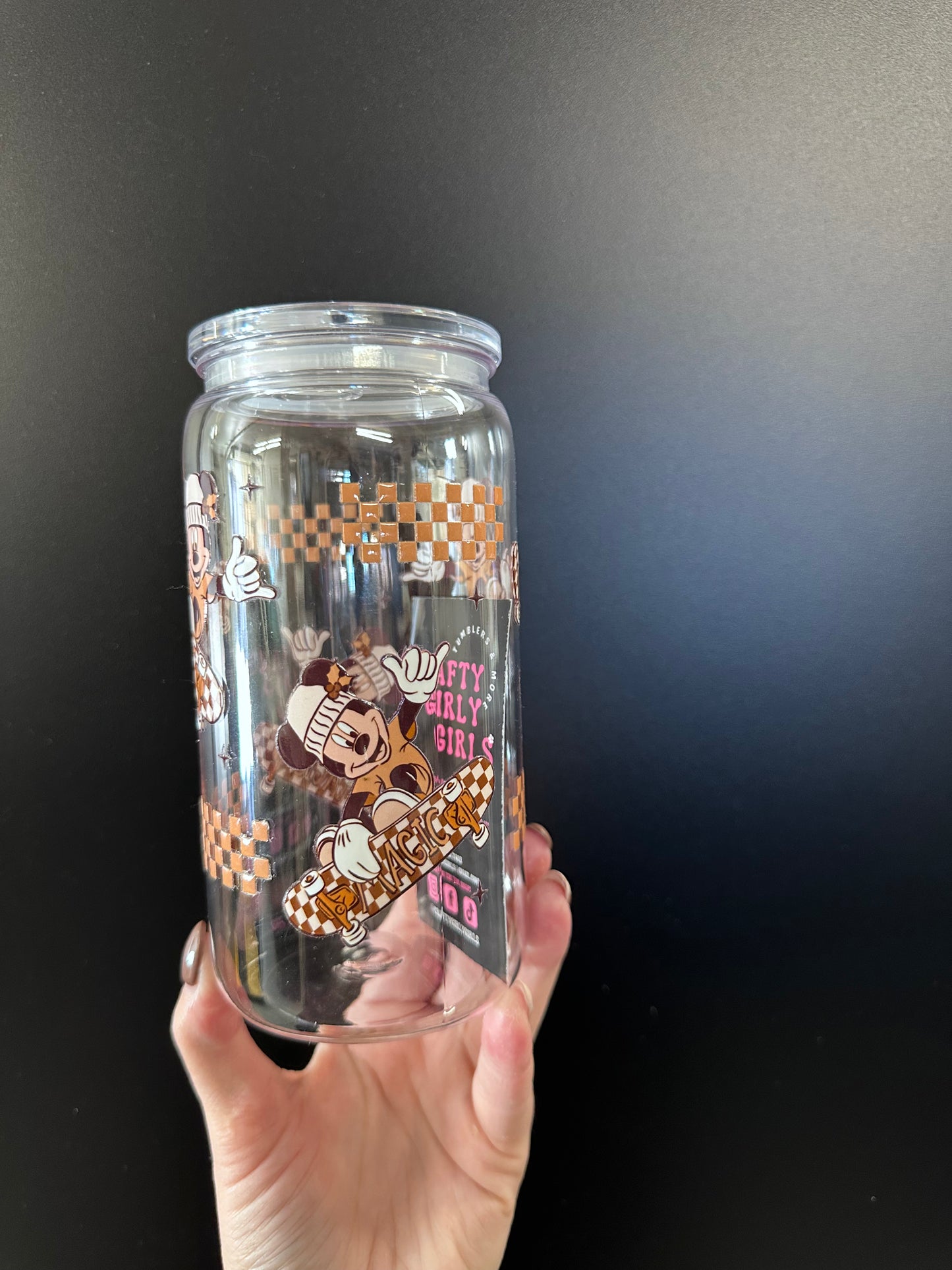 Mickey Mouse Checkered - Plastic Cup w/ Straw UV VINYL