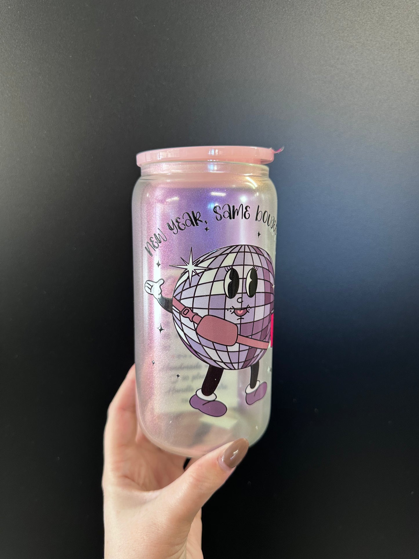 New year same bougee babe-16oz with lid + straw! UV DECAL