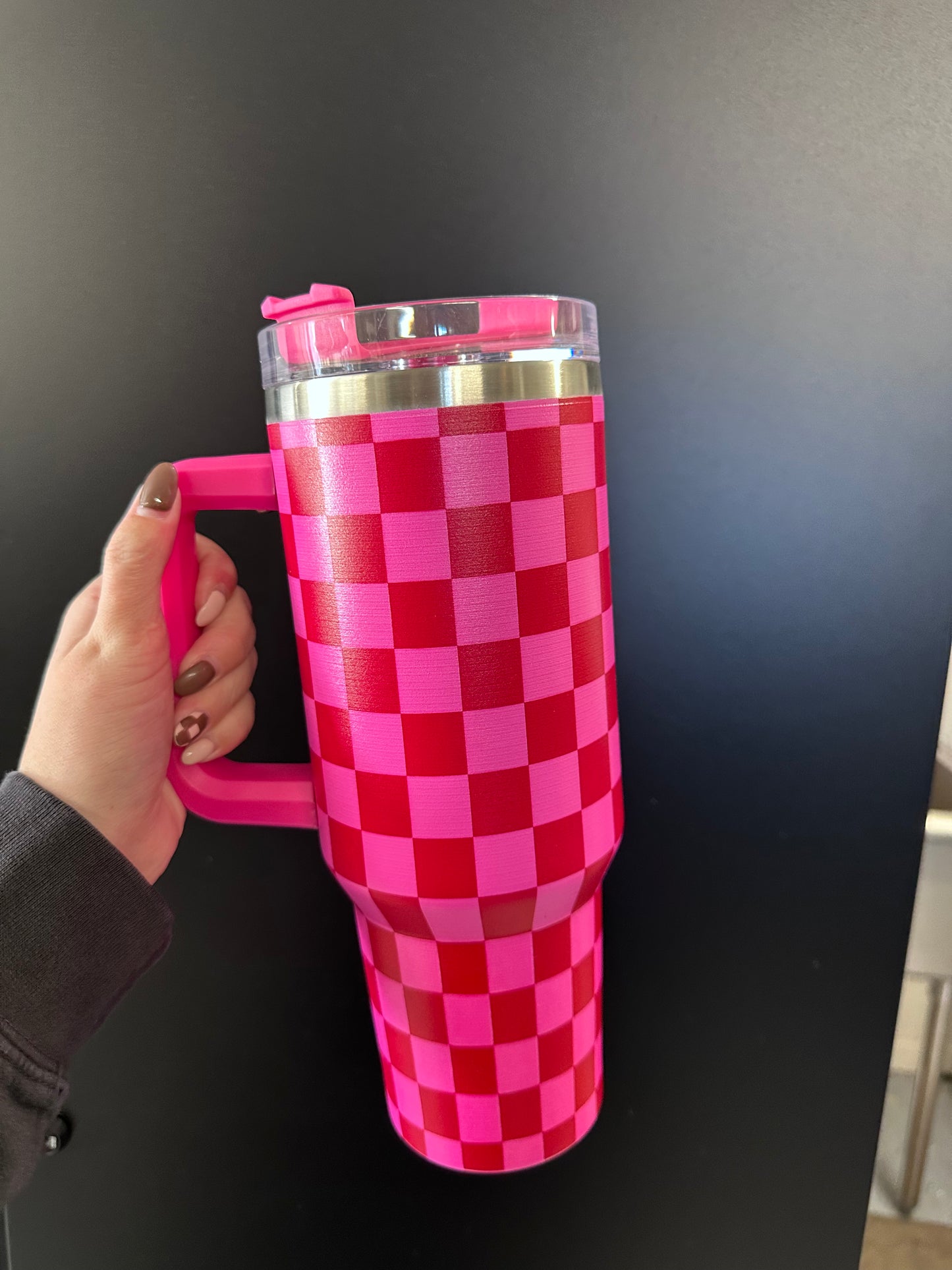 Pink Checkered - Stainless Steel 40oz SCREEN PRINTED