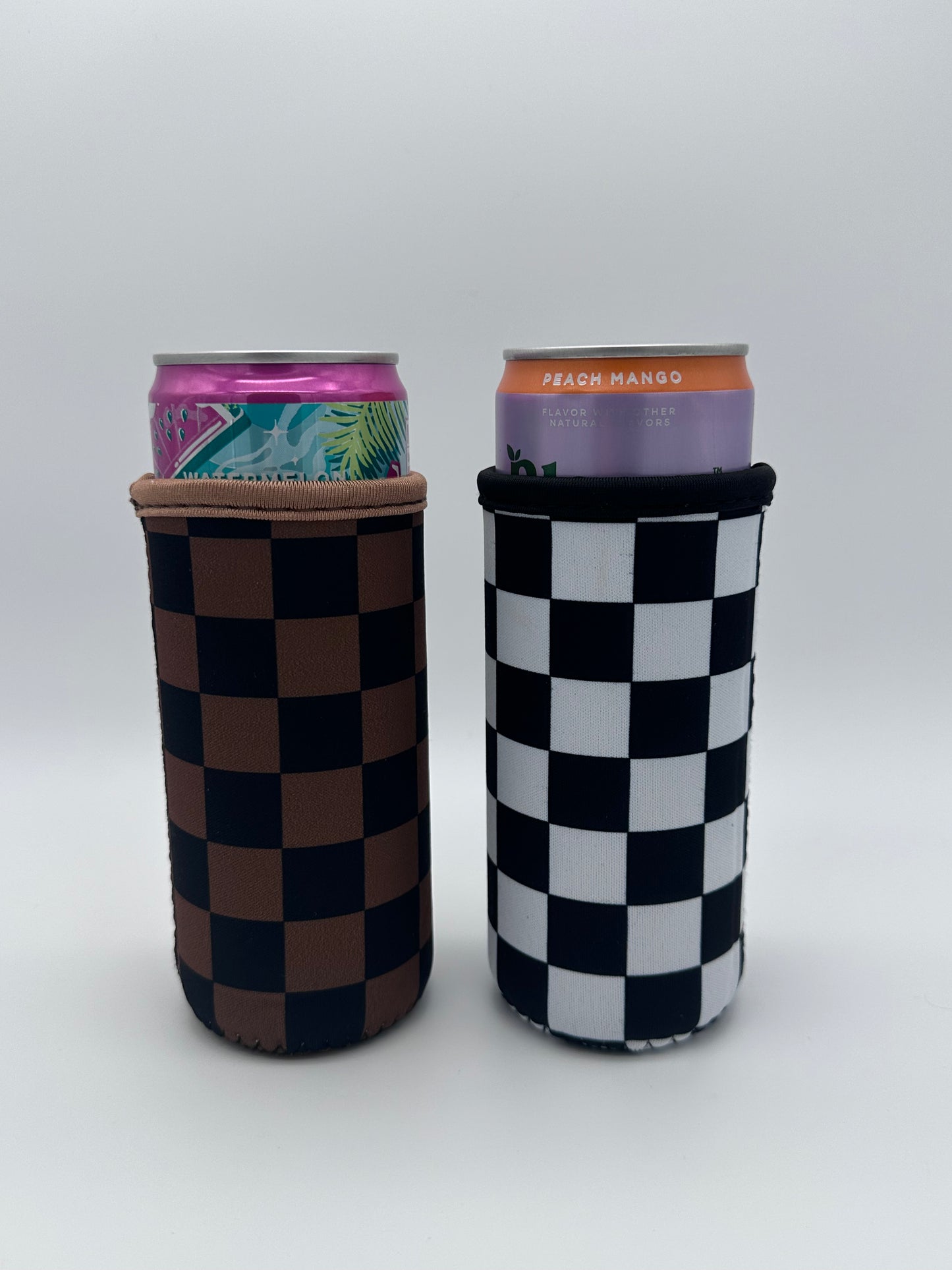 12oz Slim Can Sleeves Sweat Proof Checkered   - Fits Energy Drink, Beer + More