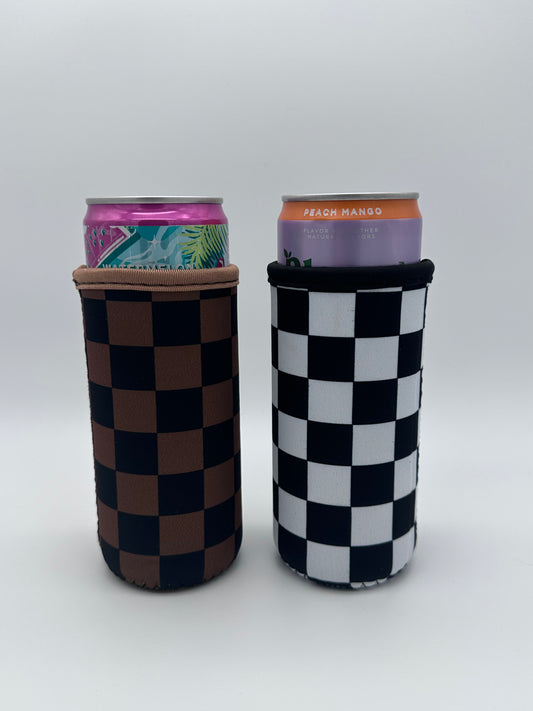 12oz Slim Can Sleeves Sweat Proof Checkered   - Fits Energy Drink, Beer + More
