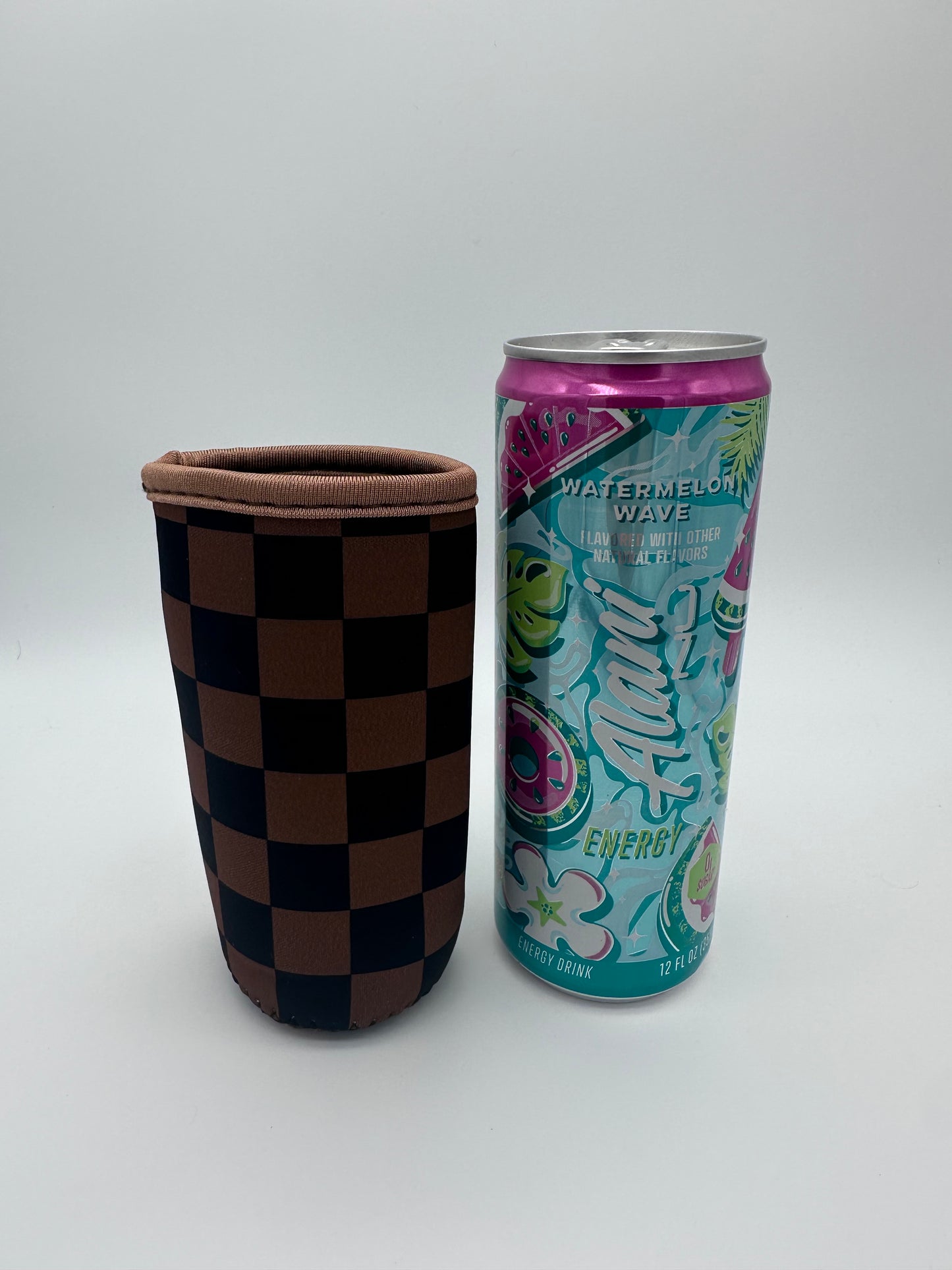 12oz Slim Can Sleeves Sweat Proof Checkered   - Fits Energy Drink, Beer + More