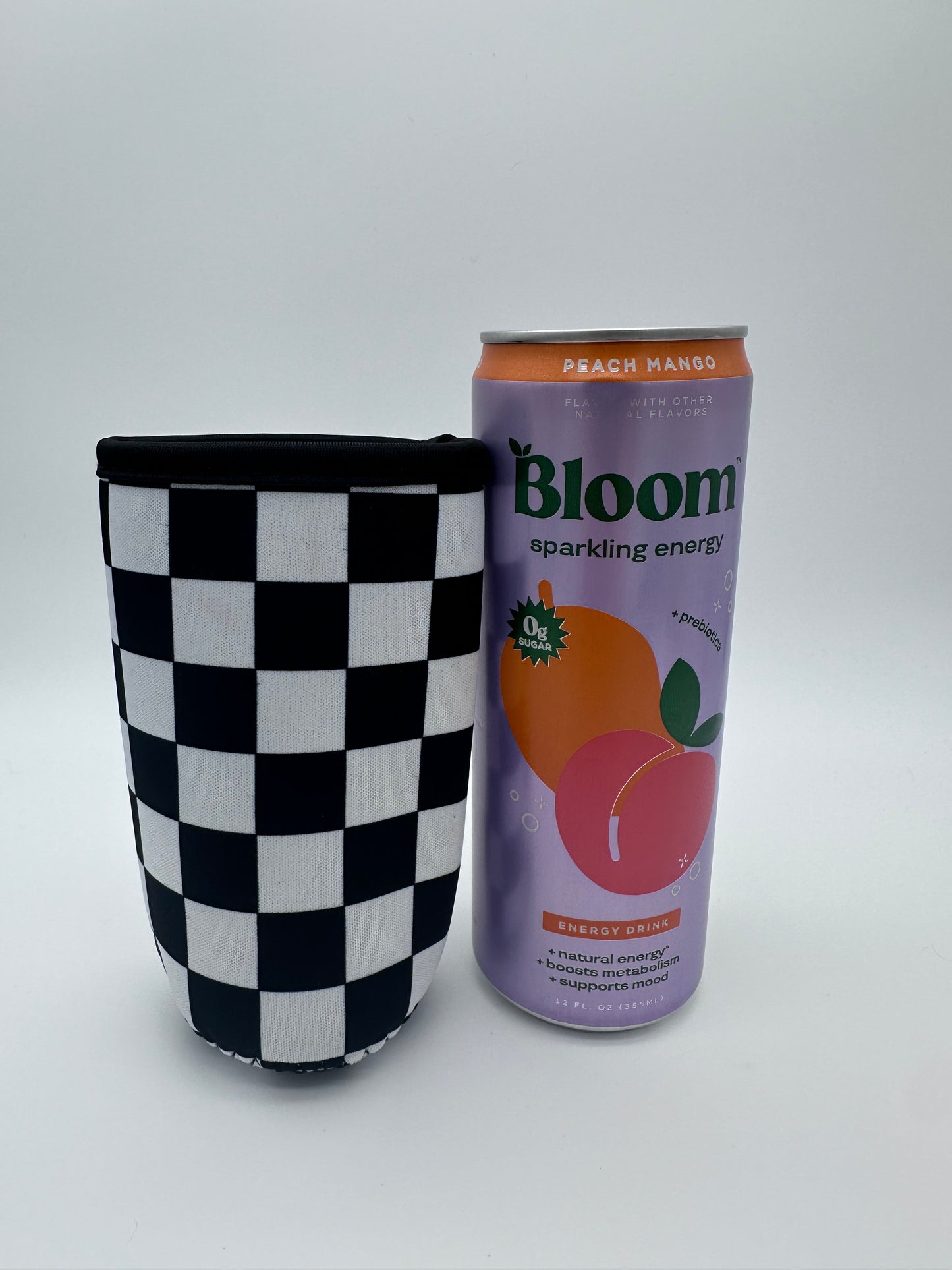 12oz Slim Can Sleeves Sweat Proof Checkered   - Fits Energy Drink, Beer + More