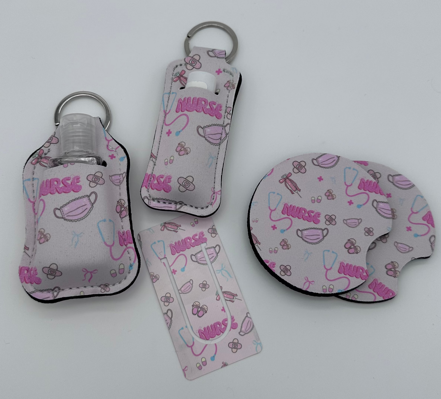 Nurse Bundle - Car Coasters, Chapstick Holder, Hand Sanitizer Holder, Bookmark
