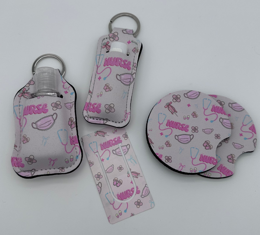 Nurse Bundle - Car Coasters, Chapstick Holder, Hand Sanitizer Holder, Bookmark