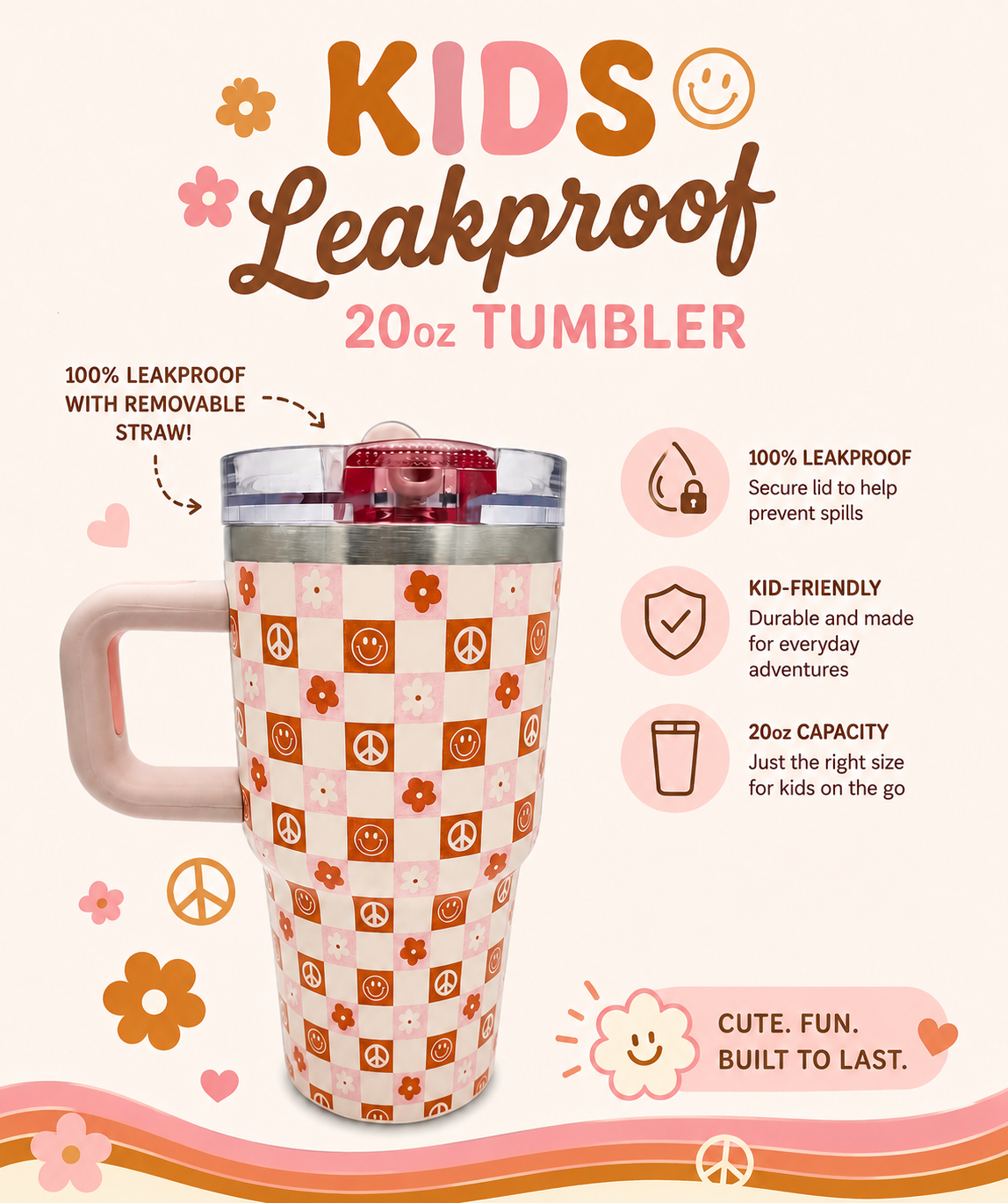 20oz KIDS Leakproof Tumbler w/ Removable Straw