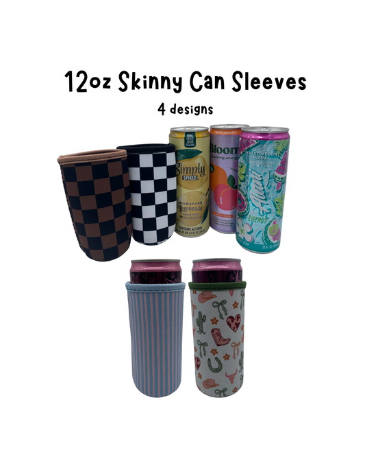 12oz Slim Can Sleeves Sweat Proof Checkered   - Fits Energy Drink, Beer + More