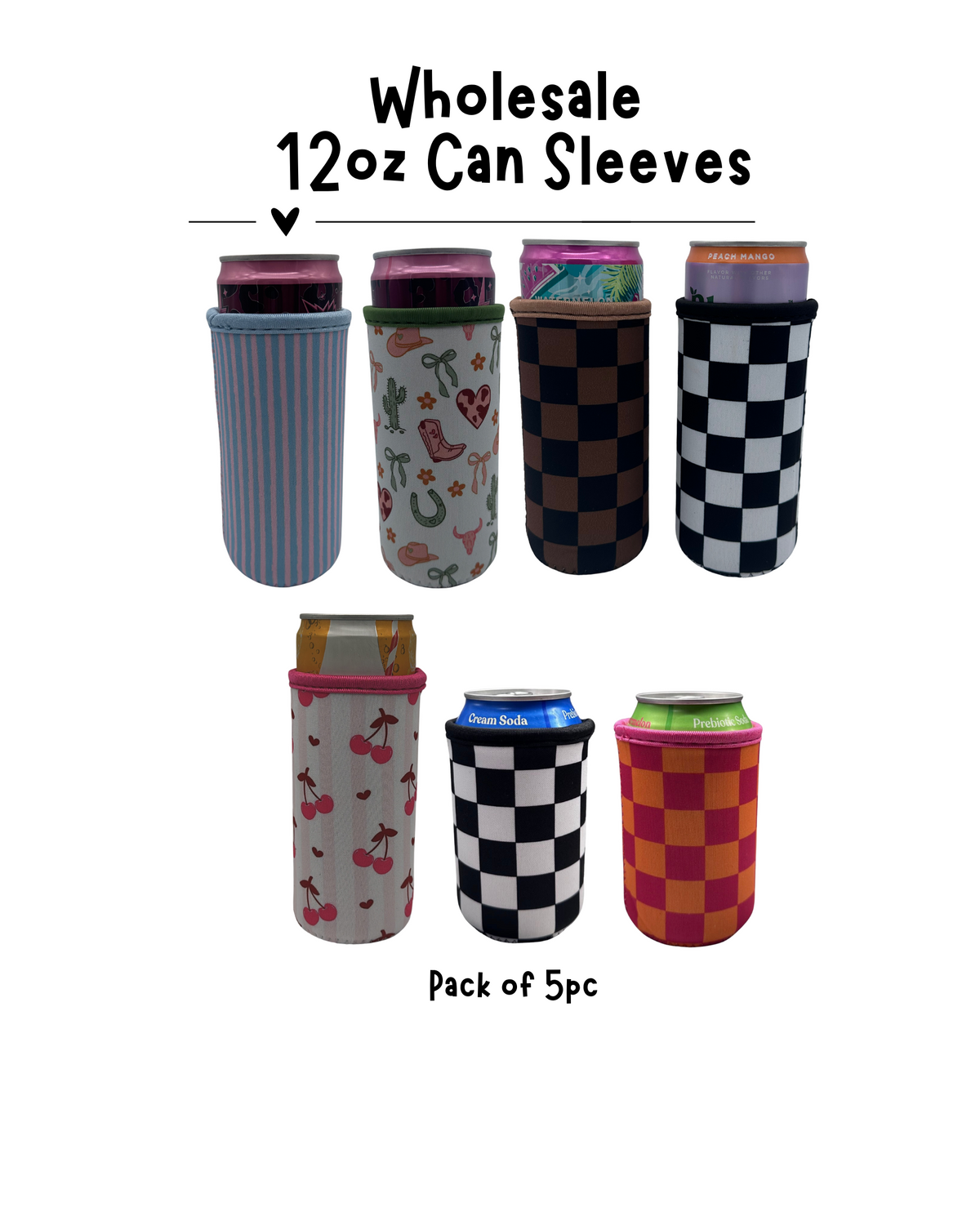 Wholesale 12oz Slim/Soda Can Sleeves I 5pc Pack | Reusable Drink Cooler